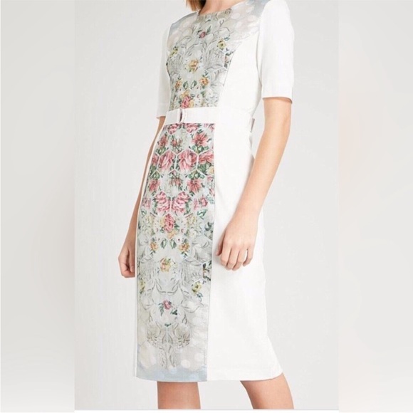 NWT Ted Baker Dorn patchwork bodycon sleeved dress - Ted Baker size 1/US size 4 - Picture 3 of 16